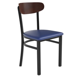 916-XUDG6V5BLVWALGG Dining Chair w/ Solid Back & Blue Vinyl Seat - Steel Frame, Black