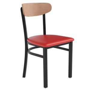916-XUDG6V5RDVNATGG Dining Chair w/ Solid Back & Red Vinyl Seat - Steel Frame, Black
