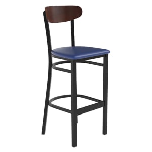916-XUDG6V6BLVWALGG Bar Stool w/ Boomerang Back & Blue Vinyl Seat - Steel Frame, Black