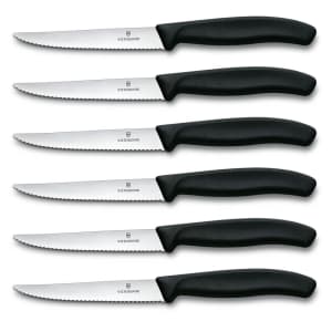037-6723320X2 6 Piece Steak Knife Set w/ Pointed Tip, Serrated Edge, Black Handles