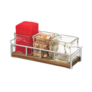 151-371449 Rectangular 3 Compartment Condiment Jar Display - Clear/Brown
