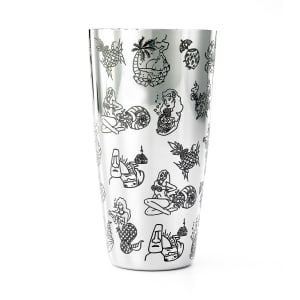132-M37092 28 oz Bar Cocktail Shaker w/ Tiki Etched Designs, Mirror Finish