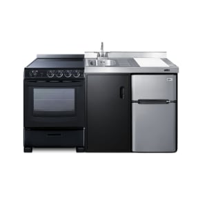 162-ACK63ELSTB 63" Kitchenette w/ Sink, Electric Range/Oven, & Refrigerator/Freezer - Black, 115v