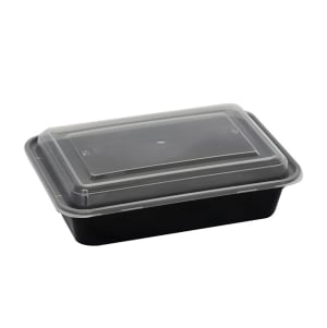 129-TGPP16 16 oz Rectangular Container w / Lid - Plastic, Black