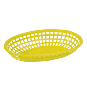 080-POBY Oval Fast Food Basket - 10 1/4" x 6 3/4" x 2", Heavy Duty Premium Plastic, Yellow