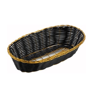 080-PWBK9B Oval Woven Basket, 8 3/4" x 3 7/8" x 2", Black Vinyl w/ Gold Trim