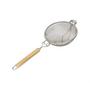 438-SLSTN3310R 10 1/2" Strainer w/ Double Fine Mesh & Wooden Handle, Nickle Plated