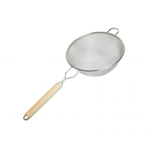 438-SLSTN5210 10" Strainer w/ Double Fine Mesh & Wooden Handle, Stainless Steel