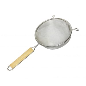 438-SLSTN3306 6" Strainer w/ Single Medium Mesh & Wooden Handle, Tin