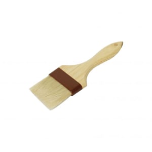 438-WDPB004 3" Flat Pastry Brush - Boar Bristles, Brown Plastic Ferrule, Wood Handle