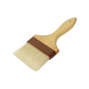 438-WDPB005 4" Flat Pastry Brush - Boar Bristles, Brown Plastic Ferrule, Wood Handle