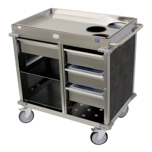 516-BC4L3 Mobile Beverage Service Cart w/ (2) Shelves & (4) Drawers - Stainless Steel/Gray Laminate