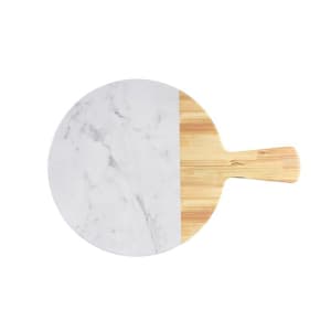 701-M12RWMAWC 12" Round Sierra Serving Board - Melamine, Faux Alder Wood/ Carrara Marble