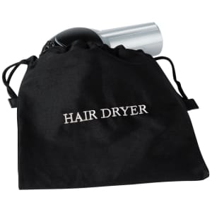 607-FRHDBAGWEM Hair Dryer Bag w/ Drawstring Closure - 12" x 12", Poly/Cotton, Black w/ White Embroidery