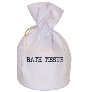 607-BTBAGWH Bath Tissue Bag w/ Drawstring Closure - 6" x 11", Poly/Cotton, White w/ Black Embroidery