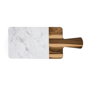 701-M127RCMHWC Rectangular Sierra Serving Board - 12" x 7", Melamine, Faux Hickory Wood/Carrara Marble