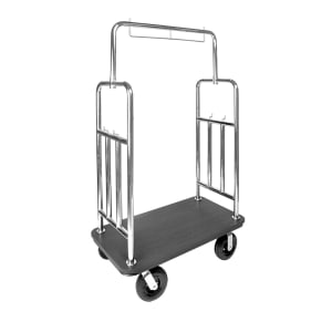 202-2799PLS010 Upright Luggage Cart w/ Black Plastic Deck - Brushed Stainless Steel Frame
