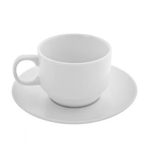 861-BISTRO10REV 6 oz Bistro Cup and Saucer Set - Porcelain, White