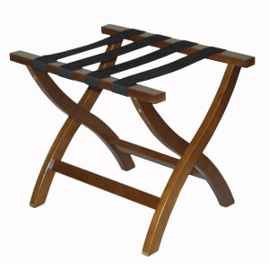 202-77WAL Wood Luggage Rack w/ 2" Black Poly Straps - 23"W x 17"D x 19 1/4"H, Walnut