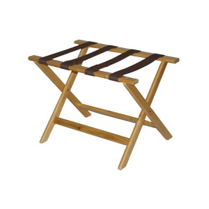 202-177LT Wood Luggage Rack w/ 2 1/4" Brown Poly Straps - 26"W x 17"D x 18 1/2"H, Light Finish