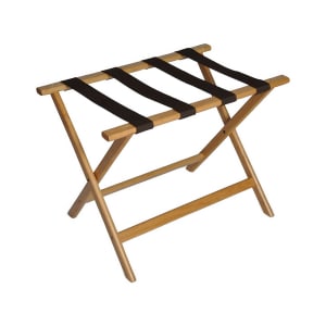 202-277LT Wood Luggage Rack w/ 2 1/4" Brown Poly Straps - 26"W x 17"D x 19 1/2"H, Light Finish