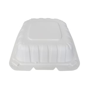 129-TGPM66 Square 1-Compartment Hinged Container 6"x 6" x 3" - Plastic, White