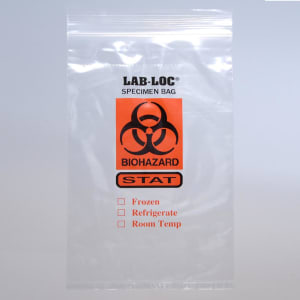 909-LAB20606STAT Lab-Loc® Reclosable 3-Wall Specimen Bags - 6" x 6", Polyethylene, Clear, Printed "STAT"