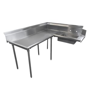 009-DTSK6048L 47" L R Korner Soil Dishtable - 10 1/2" Backsplash, Galvanized Legs, 14 ga Stainless