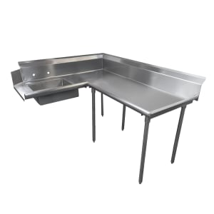 009-DTSK6048R 47" R L Korner Soil Dishtable - 10 1/2" Backsplash, Galvanized Legs, 14 ga Stainless