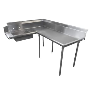 009-DTSK60120R 119" R L Korner Soil Dishtable - 10 1/2" Backsplash, Galvanized Legs, 14 ga Stainless