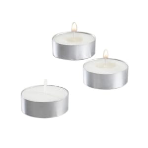 637-40100 Tea Light Candle w/ 5 hr Burn Time - Wax, Silver Metal Cup