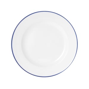106-5256486 11" Round Bistro Plate - Porcelain, Blue Pinstripe