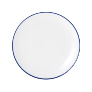 106-5256491 8" Round Bistro Coupe Plate - Porcelain, Blue Pinstripe