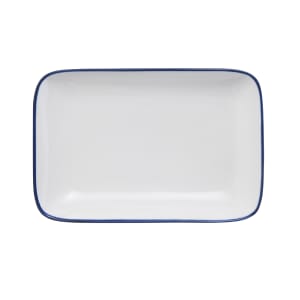 106-5256511 12" Rectangular Bistro Coupe Plate - Porcelain, Blue Pinstripe