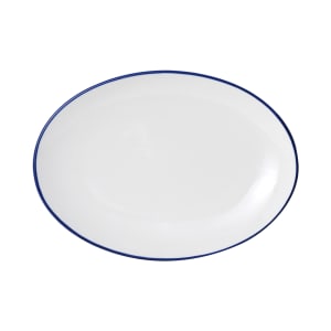 106-5256521 16" Oval Bistro Entree Coupe Plate - Porcelain, Blue Pinstripe