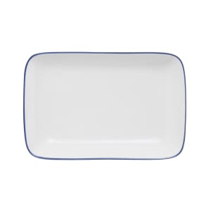 106-5256512 14" Rectangular Bistro Coupe Plate - Porcelain, Blue Pinstripe