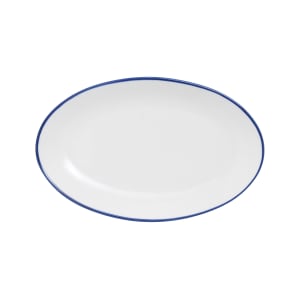 106-5256513 9 3/4" Oval Bistro Entree Coupe Plate - Porcelain, Blue Pinstripe