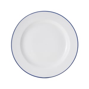 106-5256489 12" Round Bistro Plate - Porcelain, Blue Pinstripe