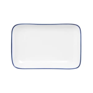 106-5256510 9" Rectangular Bistro Coupe Plate - Porcelain, Blue Pinstripe