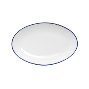 106-5256515 11 3/4" Oval Bistro Entree Coupe Plate - Porcelain, Blue Pinstripe