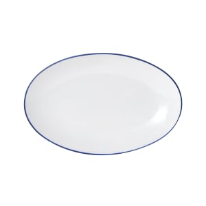106-5256517 13 3/4" Oval Bistro Entree Coupe Plate - Porcelain, Blue Pinstripe