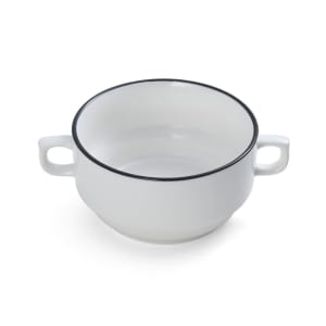 106-5260394 4 9/10" Round Bistro Soup Bowl - Porcelain, Black Pinstripe