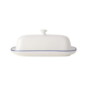 106-5297193 Rectangular Butter Dish w/ Cover - 8 3/5" x 4", Porcelain, Blue Pinstripe