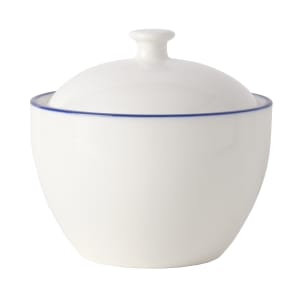106-5297195 4 1/10" Bistro Sugar Pot - Porcelain, Blue Pinstripe