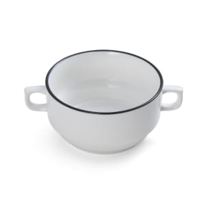 106-5305863 11 1/5 oz Round Bistro Soup Cup - Porcelain, Black Pinstripe
