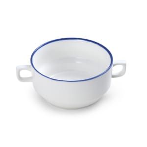 106-5305732 11 1/5 oz Round Bistro Soup Cup - Porcelain, Blue Pinstripe