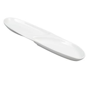 024-999023301 14 3/4" x 3 7/8" Oval Porcelain Tray w/ (2) Compartments, Lunar White