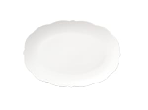 192-977709139 13 3/4" x 9 1/2" Oval Astor Footed Platter - Porcelain, White
