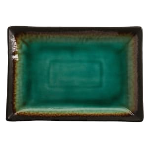 192-BF13 Rectangular Ceramic Platter, 13" x 9 1/4", Turquoise w/ Dark Brown Rim, Hakone