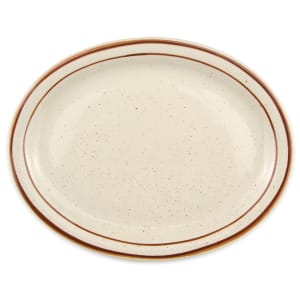 192-DSD12 9 1/2" x 7 1/2" Oval Desert Sand Platter - Speckled, (2) Brown Bands